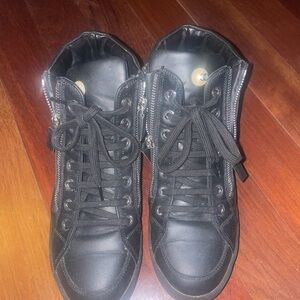 Black CHANEL High-Top Sneakers with Zipper Detail